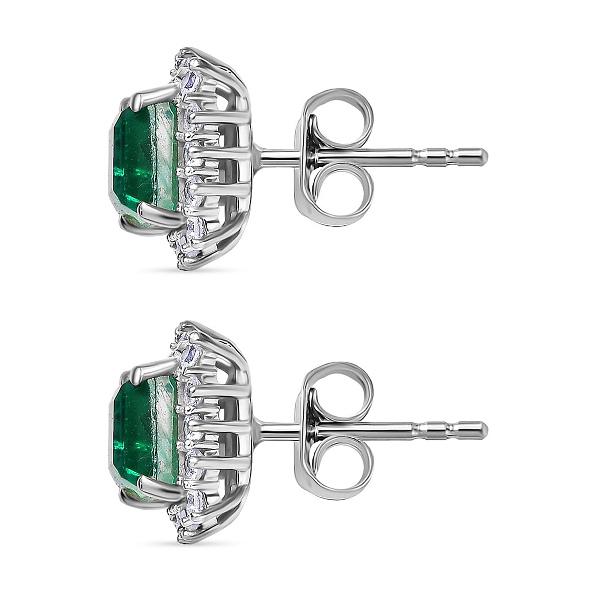 Emeraldine Quartz (Triplet) and White Zircon 3.00 ctw Earrings in Rhodium Over Sterling Silver