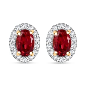 D'Joy Lab Created Padparadscha and White Sapphire 1.65 ctw Celestial Halo Earrings in 18K Vermeil Yellow Gold Over Sterling Silver