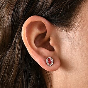 D'Joy Lab Created Padparadscha and White Sapphire 1.65 ctw Celestial Halo Earrings in 18K Vermeil Yellow Gold Over Sterling Silver