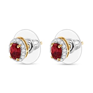 D'Joy Lab Created Padparadscha and White Sapphire 1.65 ctw Celestial Halo Earrings in 18K Vermeil Yellow Gold Over Sterling Silver