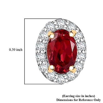 D'Joy Lab Created Padparadscha and White Sapphire 1.65 ctw Celestial Halo Earrings in 18K Vermeil Yellow Gold Over Sterling Silver