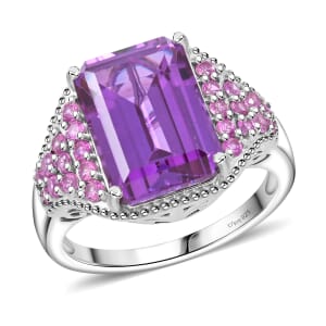 D'Joy Lab Created Purple and Pink Sapphire 11.70 ctw Majestic Orchid Ring in Platinum Over Sterling Silver (Size 10.0)