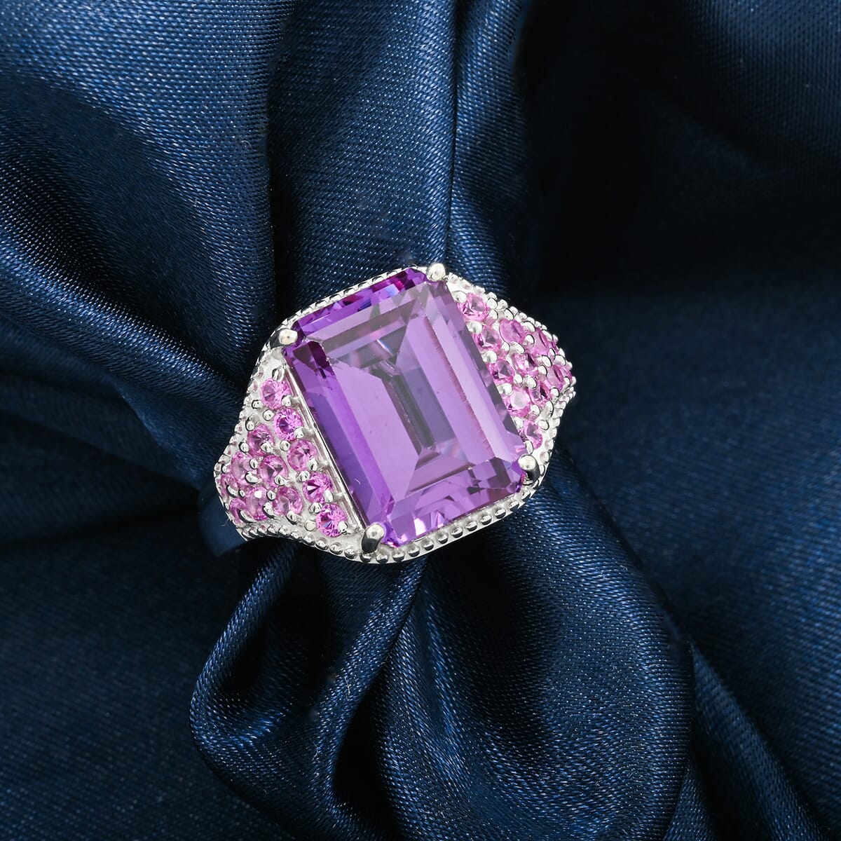 Lab Created Purple and Pink Sapphire 11.70 ctw Ring in Platinum Over Sterling Silver (Size 10.0) image number 1