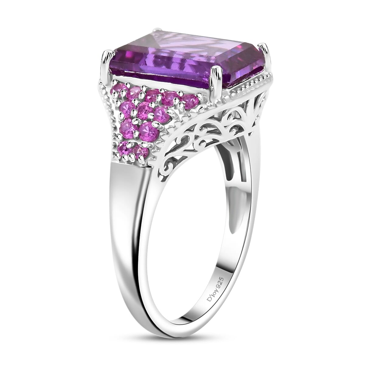 Lab Created Purple and Pink Sapphire 11.70 ctw Ring in Platinum Over Sterling Silver (Size 10.0) image number 3