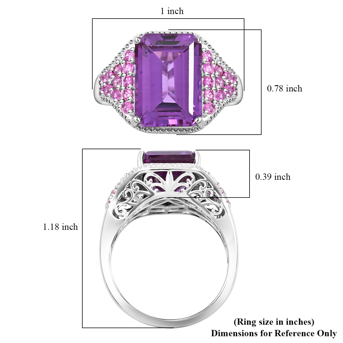 Lab Created Purple and Pink Sapphire 11.70 ctw Ring in Platinum Over Sterling Silver (Size 10.0) image number 5
