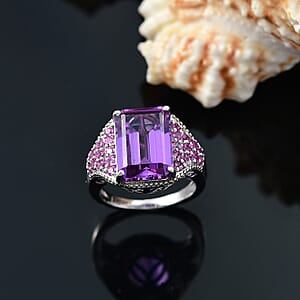 D'Joy Lab Created Purple and Pink Sapphire 11.70 ctw Majestic Orchid Ring in Platinum Over Sterling Silver (Size 9.0)