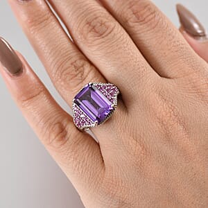 D'Joy Lab Created Purple and Pink Sapphire 11.70 ctw Majestic Orchid Ring in Platinum Over Sterling Silver (Size 9.0)