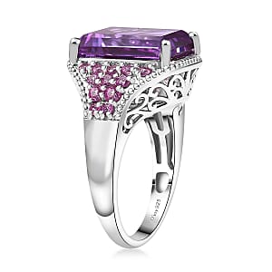 D'Joy Lab Created Purple and Pink Sapphire 11.70 ctw Majestic Orchid Ring in Platinum Over Sterling Silver (Size 9.0)