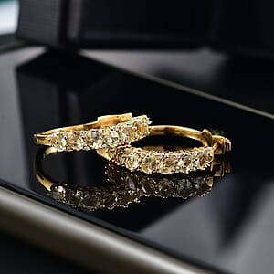 D'Joy Madagascar Yellow Apatite and White Zircon 2.90 ctw Hoop Earrings in 18K Vermeil Yellow Gold Over Sterling Silver