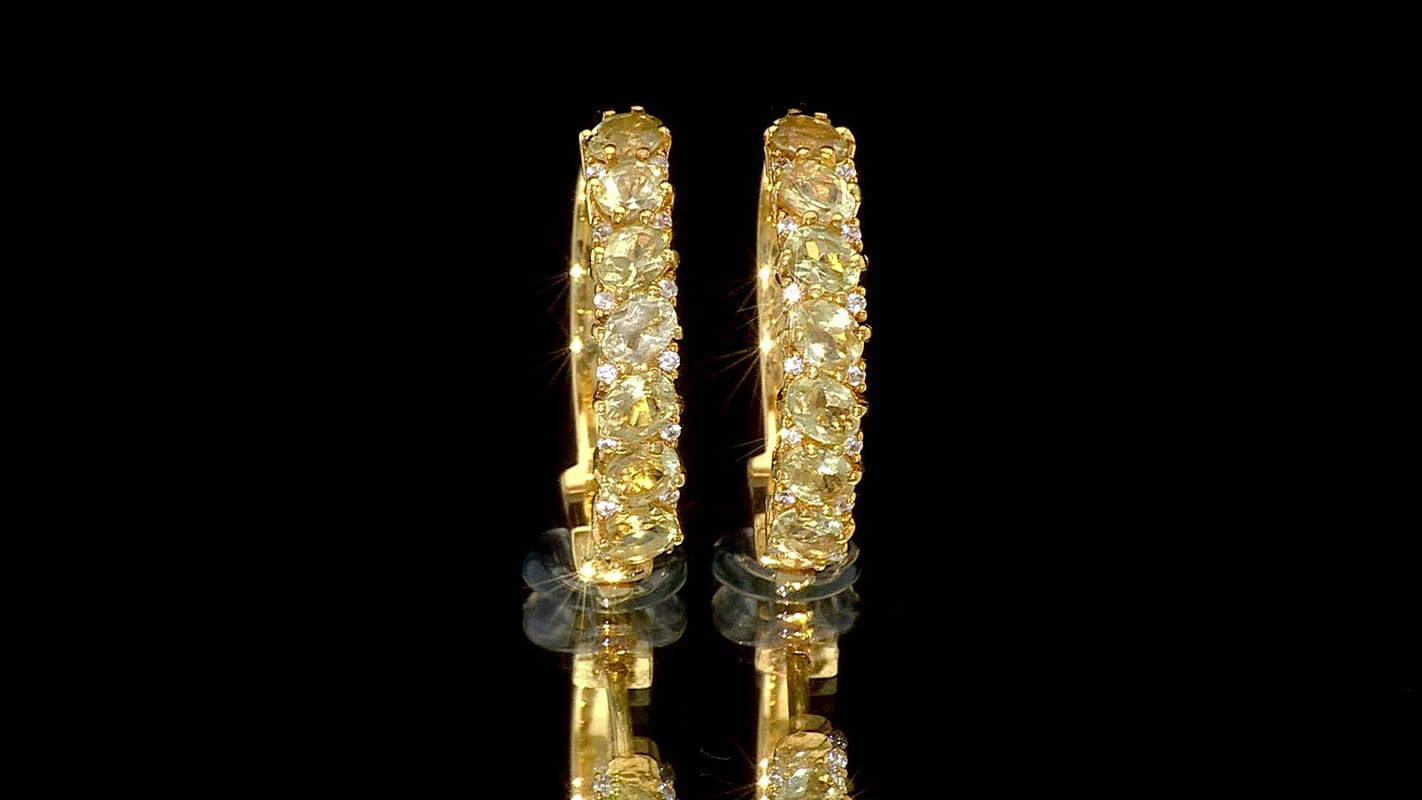D'Joy Madagascar Yellow Apatite and White Zircon 2.90 ctw Hoop Earrings in 18K Vermeil Yellow Gold Over Sterling Silver