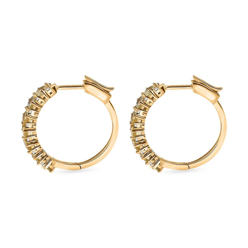 D'Joy Madagascar Yellow Apatite and White Zircon 2.90 ctw Hoop Earrings in 18K Vermeil Yellow Gold Over Sterling Silver