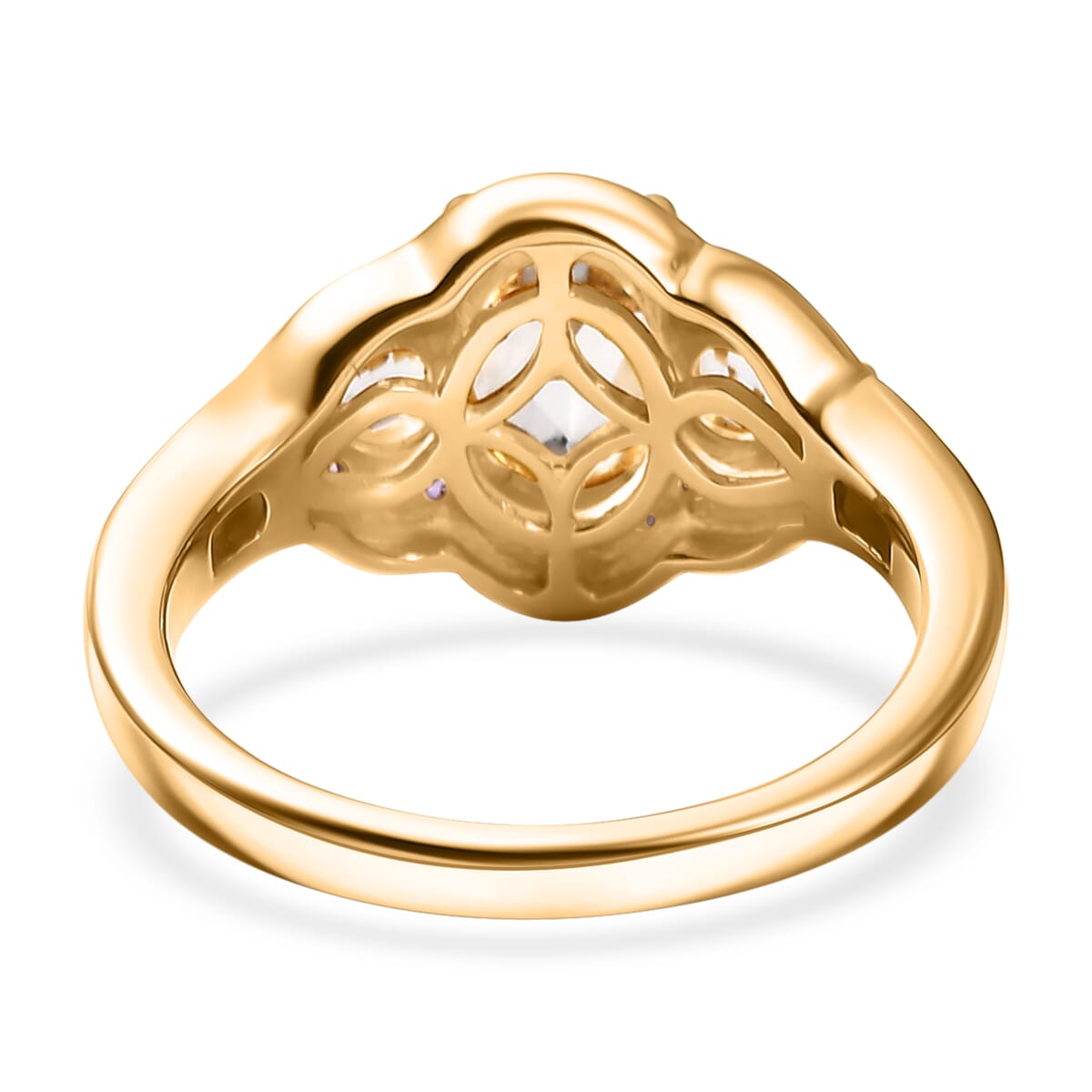 D'Joy Lab Created White and Purple Sapphire 3.00 ctw Trilogy Ring in 18K Vermeil Yellow Gold Over Sterling Silver (Size 10.0) image number 4