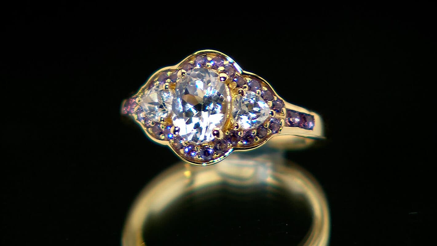 Lab Created White and Purple Sapphire 3.00 ctw Fancy Ring in 18K Vermeil Yellow Gold Over Sterling Silver (Size 10.0)