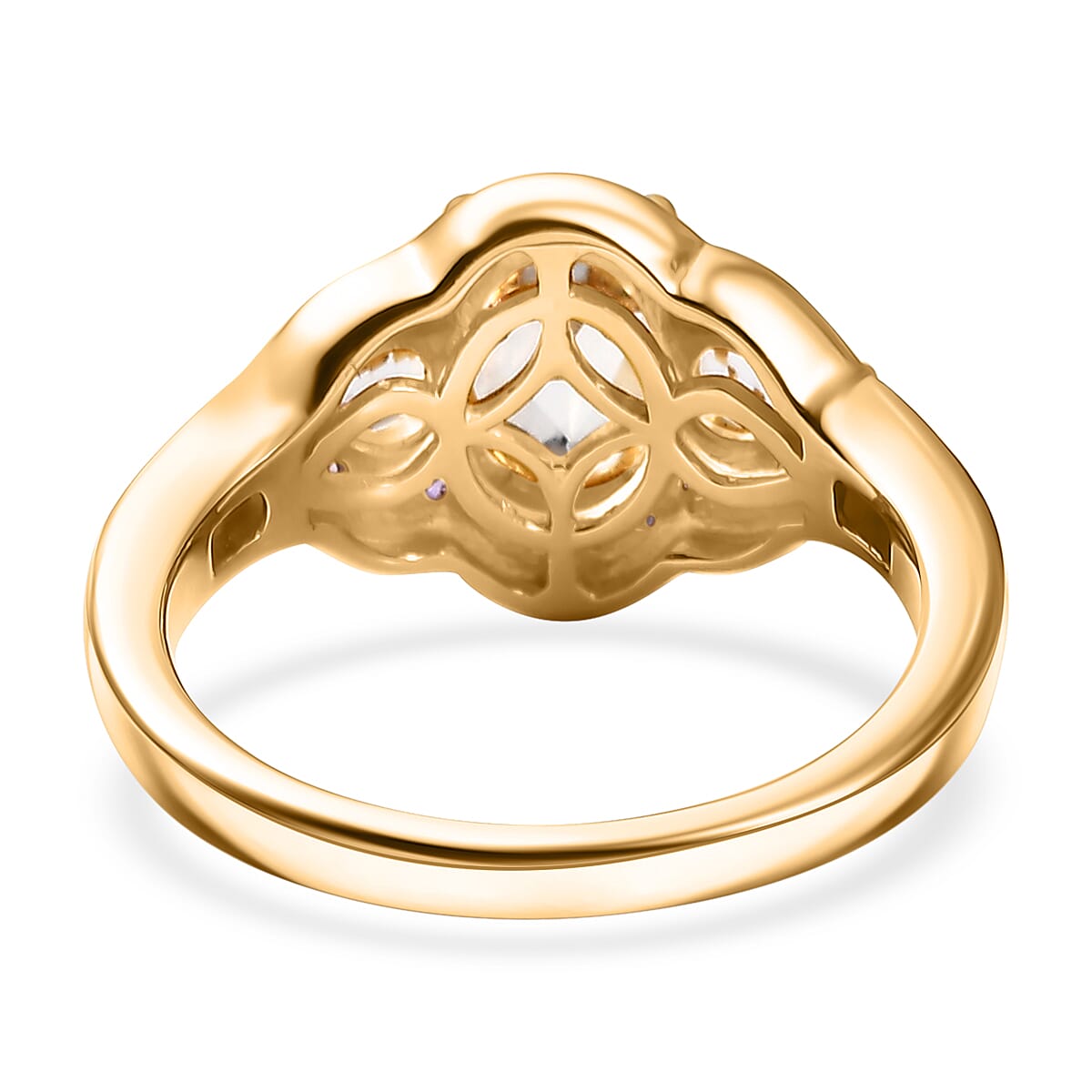 D'Joy Lab Created White and Purple Sapphire 3.00 ctw Trilogy Ring in 18K Vermeil Yellow Gold Over Sterling Silver (Size 8.0) image number 4