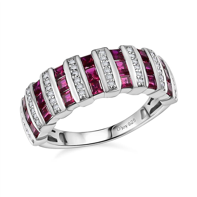 D'Joy Lab Created Ruby and Lab Created White Sapphire 1.50 ctw Celestial Symphony Ring in Rhodium Over Sterling Silver (Size 10.0)
