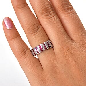 D'Joy Lab Created Ruby and Lab Created White Sapphire 1.50 ctw Celestial Symphony Ring in Rhodium Over Sterling Silver (Size 10.0)
