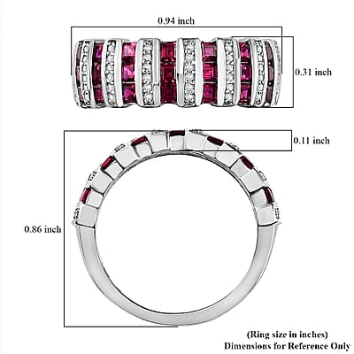 D'Joy Lab Created Ruby and Lab Created White Sapphire 1.50 ctw Celestial Symphony Ring in Rhodium Over Sterling Silver (Size 10.0)
