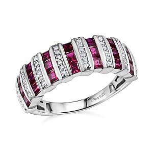 D'Joy Lab Created Ruby and Lab Created White Sapphire 1.50 ctw Celestial Symphony Ring in Rhodium Over Sterling Silver (Size 9.0)