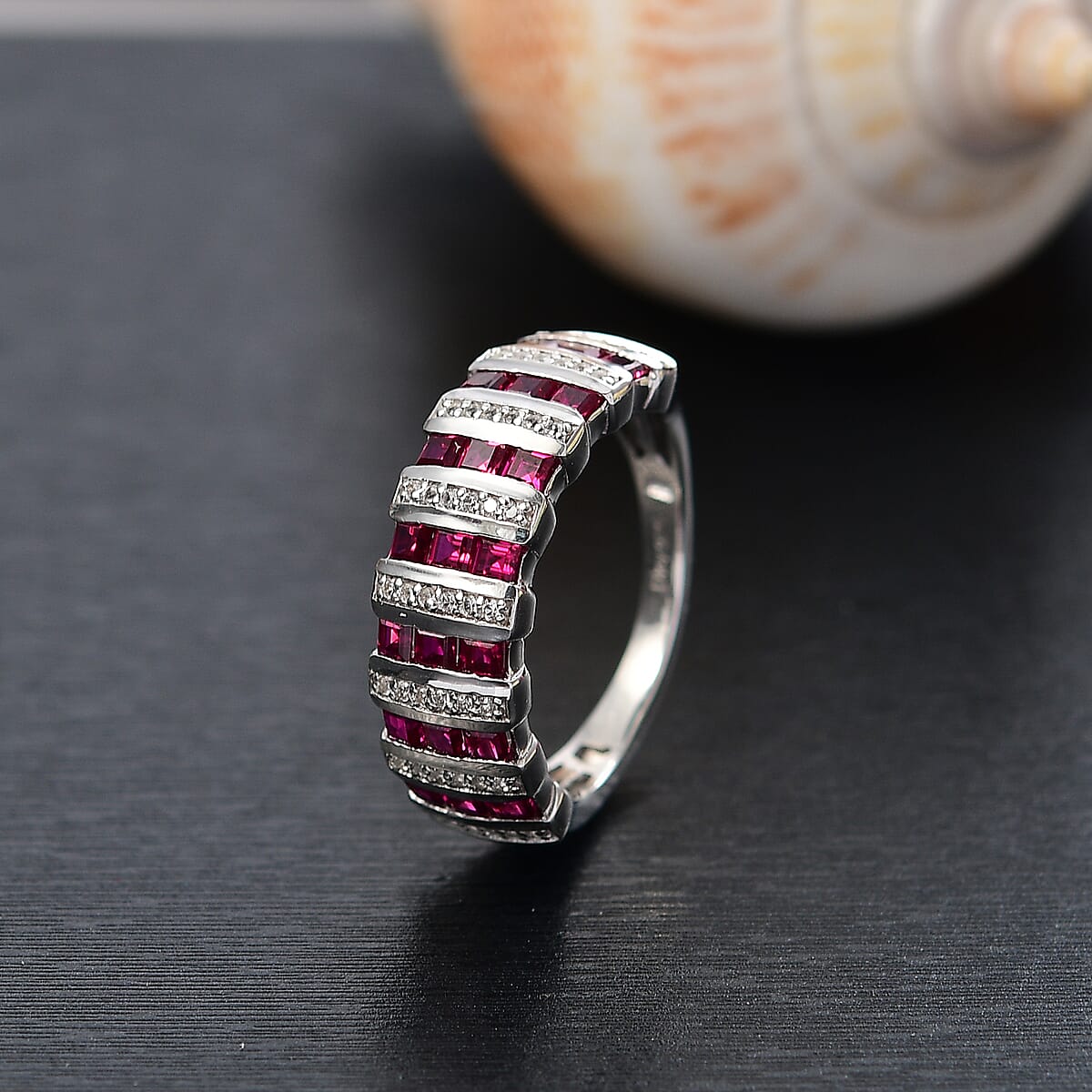 D'Joy Lab Created Ruby and Lab Created White Sapphire 1.50 ctw Celestial Symphony Ring in Rhodium Over Sterling Silver (Size 9.0) image number 1