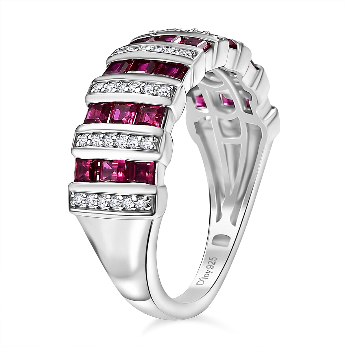D'Joy Lab Created Ruby and Lab Created White Sapphire 1.50 ctw Celestial Symphony Ring in Rhodium Over Sterling Silver (Size 9.0) image number 3