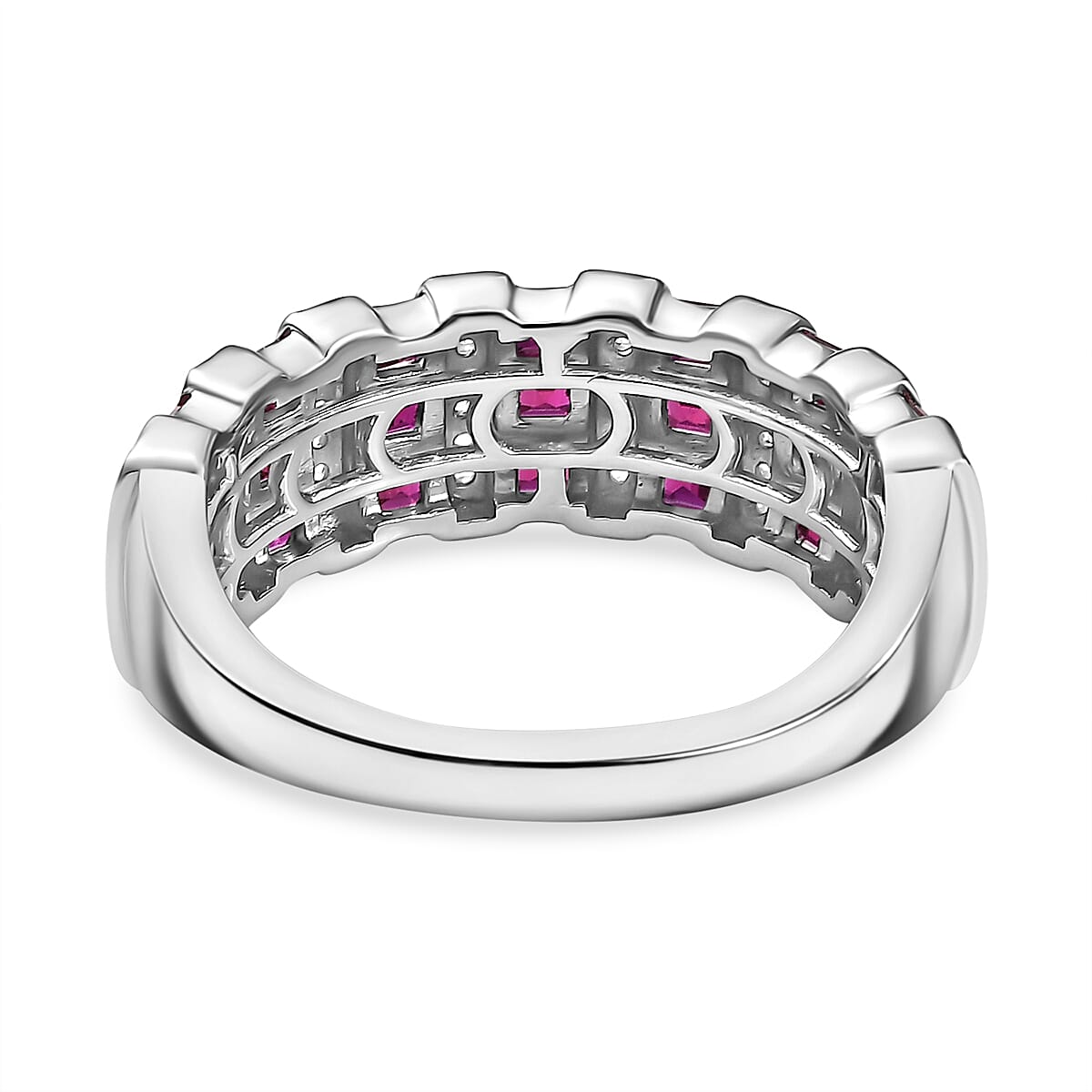 D'Joy Lab Created Ruby and Lab Created White Sapphire 1.50 ctw Celestial Symphony Ring in Rhodium Over Sterling Silver (Size 9.0) image number 4