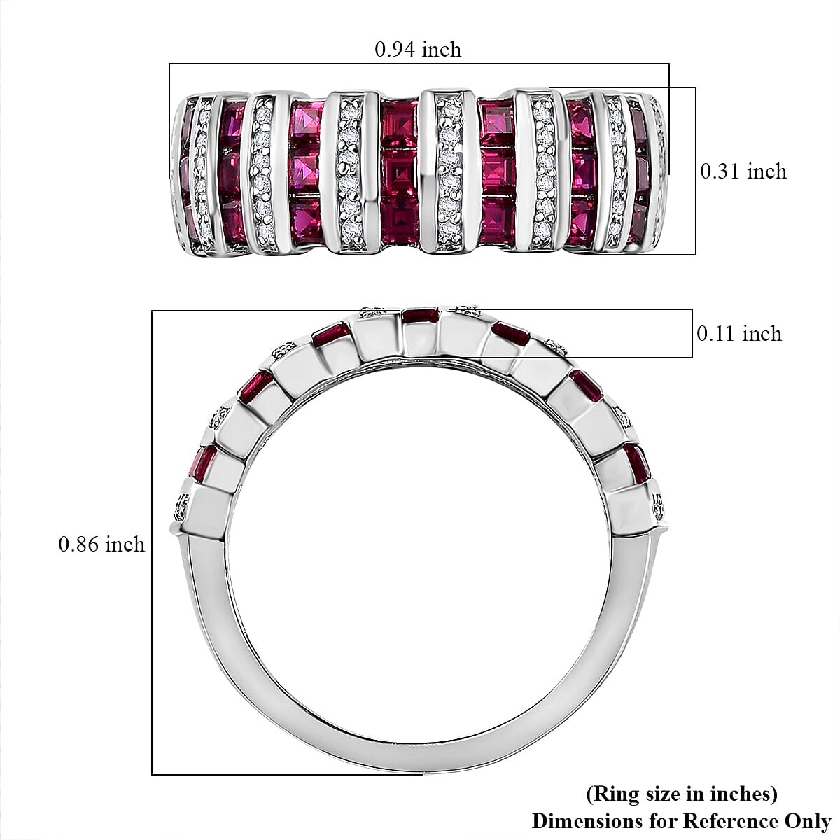 D'Joy Lab Created Ruby and Lab Created White Sapphire 1.50 ctw Celestial Symphony Ring in Rhodium Over Sterling Silver (Size 9.0) image number 5