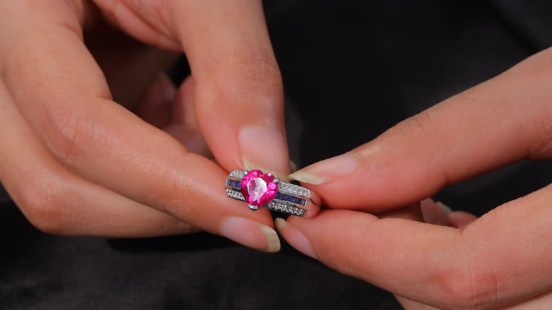 Lab Created Pink Sapphire and Multi Gemstone 3.00 ctw Fancy Ring in Platinum Over Sterling Silver (Size 10.0)