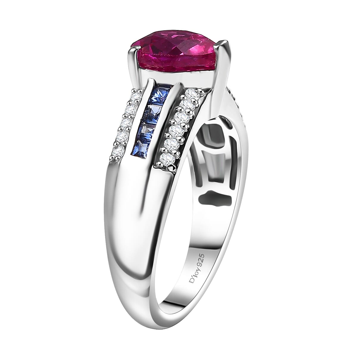 D'Joy Lab Created Pink, Blue and White Sapphire 3.00 ctw Heart Ring in Platinum Over Sterling Silver (Size 10.0) image number 3