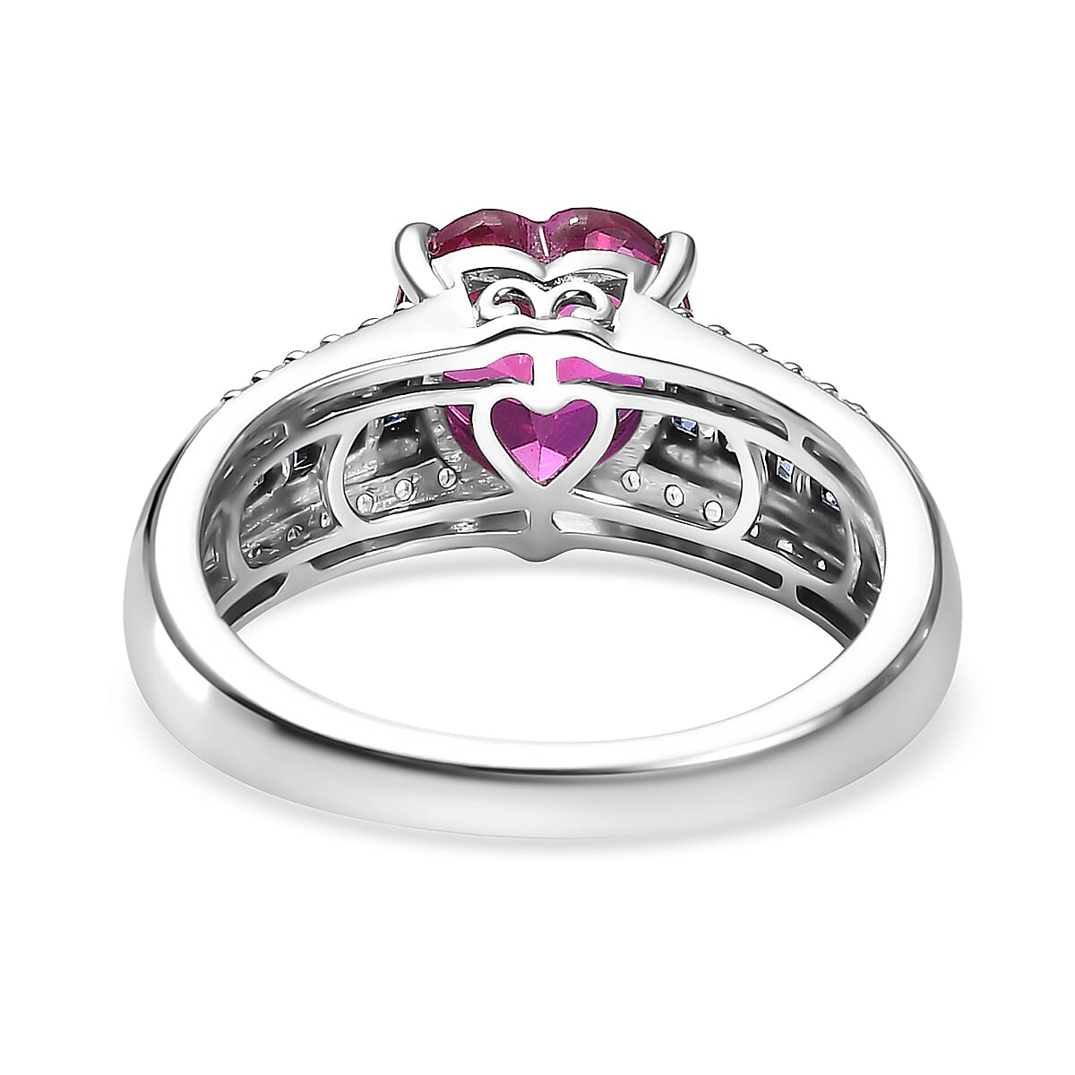 D'Joy Lab Created Pink, Blue and White Sapphire 3.00 ctw Heart Ring in Platinum Over Sterling Silver (Size 7.0) image number 4