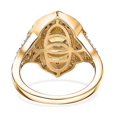 D'Joy Madagascar Yellow Apatite, Brown and White Zircon 2.25 ctw Floral Vintage Ring in 18K Vermeil Yellow Gold Over Sterling Silver (Size 10.0)