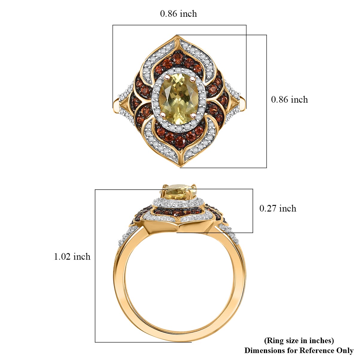 Yellow Apatite, Brown and White Zircon 2.25 ctw Ring in 18K Vermeil Yellow Gold Over Sterling Silver (Size 7.0) image number 5
