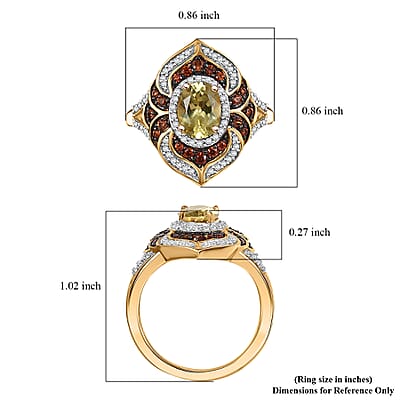 D'Joy Madagascar Yellow Apatite, Brown and White Zircon 2.25 ctw Floral Vintage Ring in 18K Vermeil Yellow Gold Over Sterling Silver (Size 10.0)