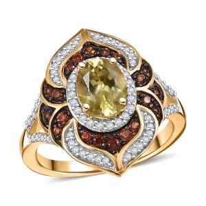D'Joy Madagascar Yellow Apatite, Brown and White Zircon 2.25 ctw Floral Vintage Ring in 18K Vermeil Yellow Gold Over Sterling Silver (Size 6.0)