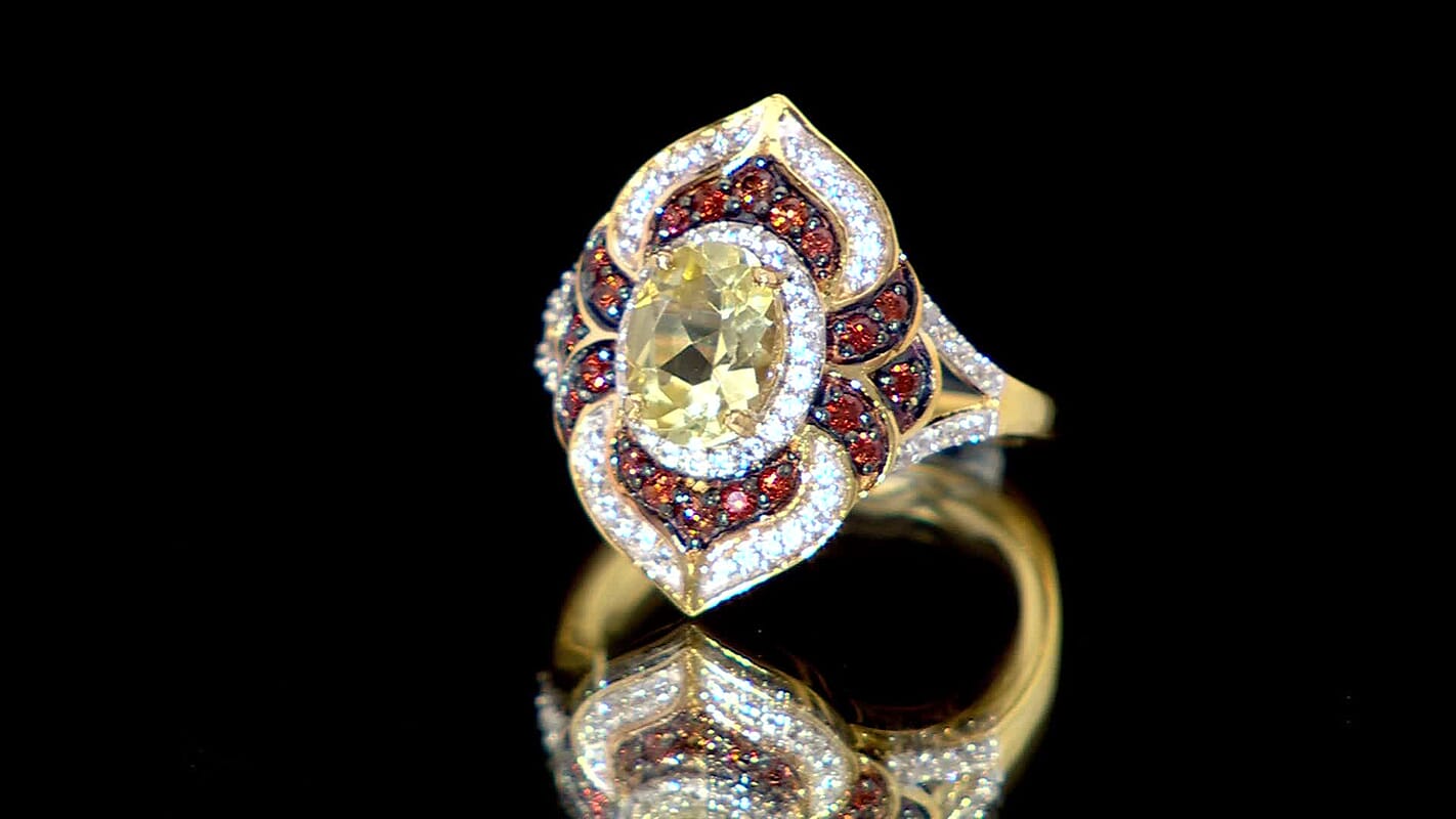 Yellow Apatite, Brown and White Zircon 2.25 ctw Ring in 18K Vermeil Yellow Gold Over Sterling Silver (Size 7.0)