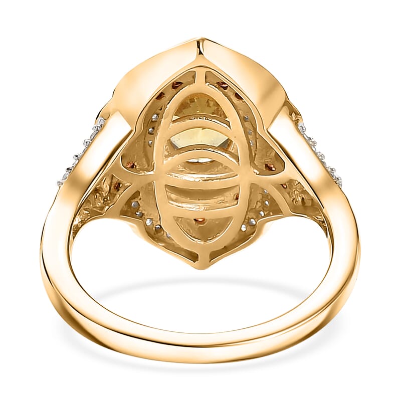 D'Joy Madagascar Yellow Apatite, Brown and White Zircon 2.25 ctw Floral Vintage Ring in 18K Vermeil Yellow Gold Over Sterling Silver (Size 6.0)