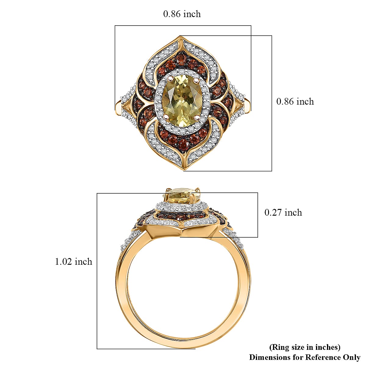 D'Joy Madagascar Yellow Apatite, Brown and White Zircon 2.25 ctw Floral Vintage Ring in 18K Vermeil Yellow Gold Over Sterling Silver (Size 6.0)
