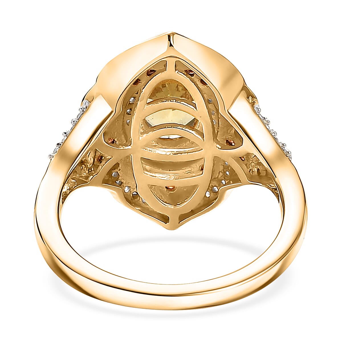 D'Joy Madagascar Yellow Apatite, Brown and White Zircon 2.25 ctw Floral Vintage Ring in 18K Vermeil Yellow Gold Over Sterling Silver (Size 8.0)