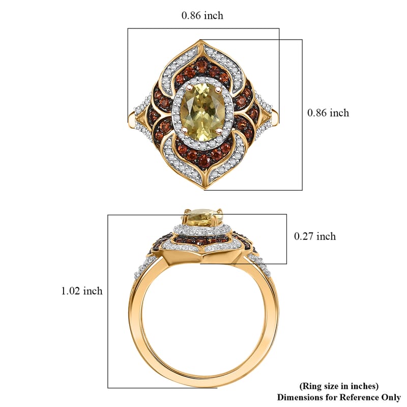 D'Joy Madagascar Yellow Apatite, Brown and White Zircon 2.25 ctw Floral Vintage Ring in 18K Vermeil Yellow Gold Over Sterling Silver (Size 8.0)