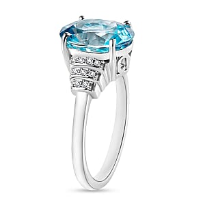 D'Joy Cambodian Blue Zircon and Diamond 5.60 ctw Ring in Rhodium Over Sterling Silver (Size 10.0) (Del. in 10-12 Days)