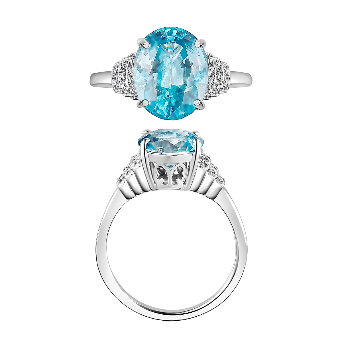 D'Joy Cambodian Blue Zircon and Diamond 5.60 ctw Ring in Rhodium Over Sterling Silver (Size 10.0) (Del. in 10-12 Days) image number 3