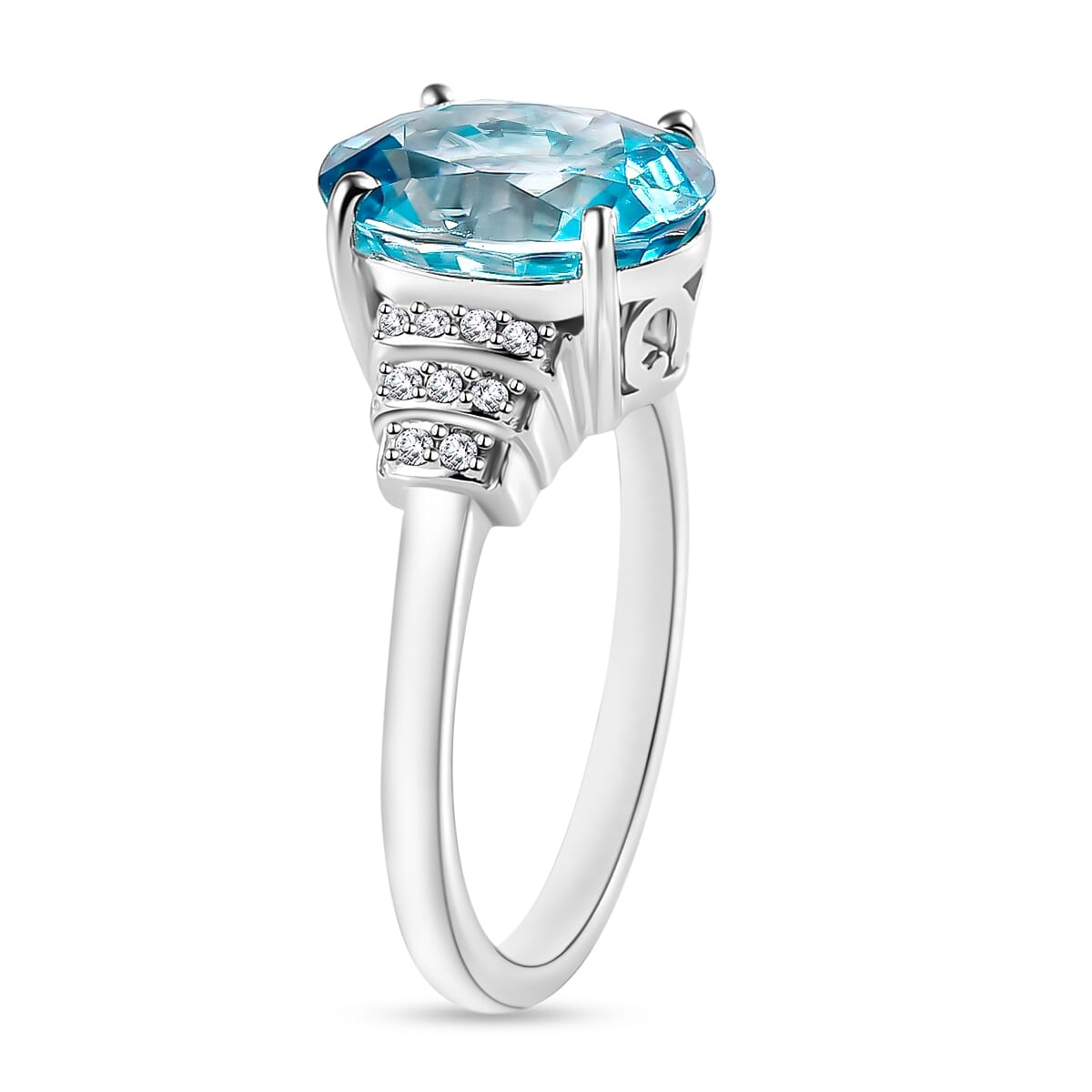 D'Joy Cambodian Blue Zircon and Diamond 5.60 ctw Ring in Rhodium Over Sterling Silver (Size 8.0) image number 2