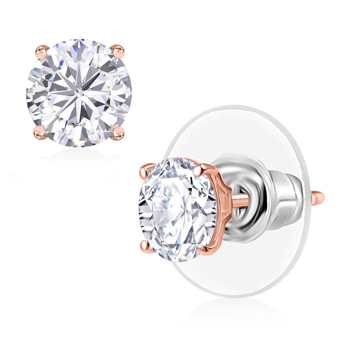 D'Joy 120 Facet Moissanite 2.00 ctw Solitaire Stud Earrings in 18K Vermeil Rose Gold Over Sterling Silver image number 0