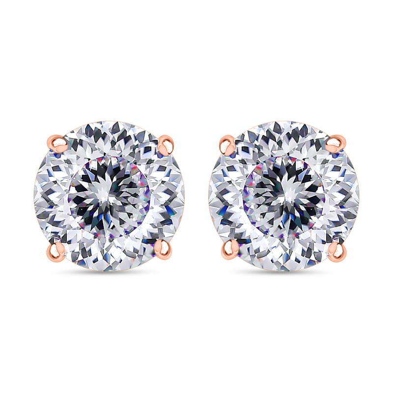 D'Joy 120 Facet Moissanite 2.00 ctw Solitaire Stud Earrings in 18K Vermeil Rose Gold Over Sterling Silver