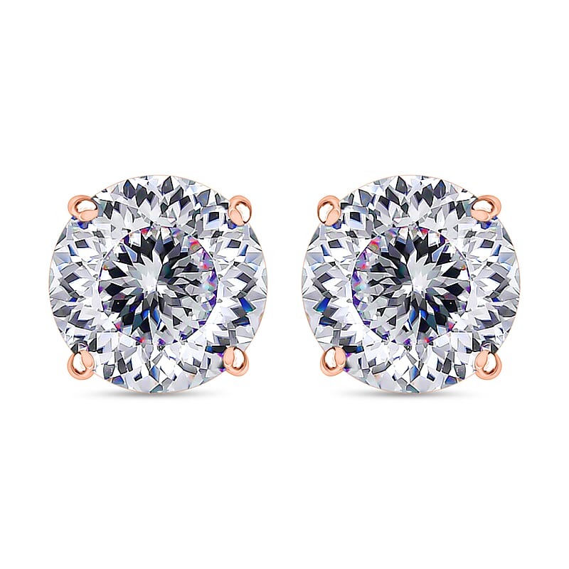 D'Joy 120 Facet Moissanite 2.00 ctw Solitaire Stud Earrings in 18K Vermeil Rose Gold Over Sterling Silver
