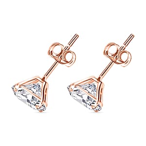 D'Joy 120 Facet Moissanite 2.00 ctw Solitaire Stud Earrings in 18K Vermeil Rose Gold Over Sterling Silver