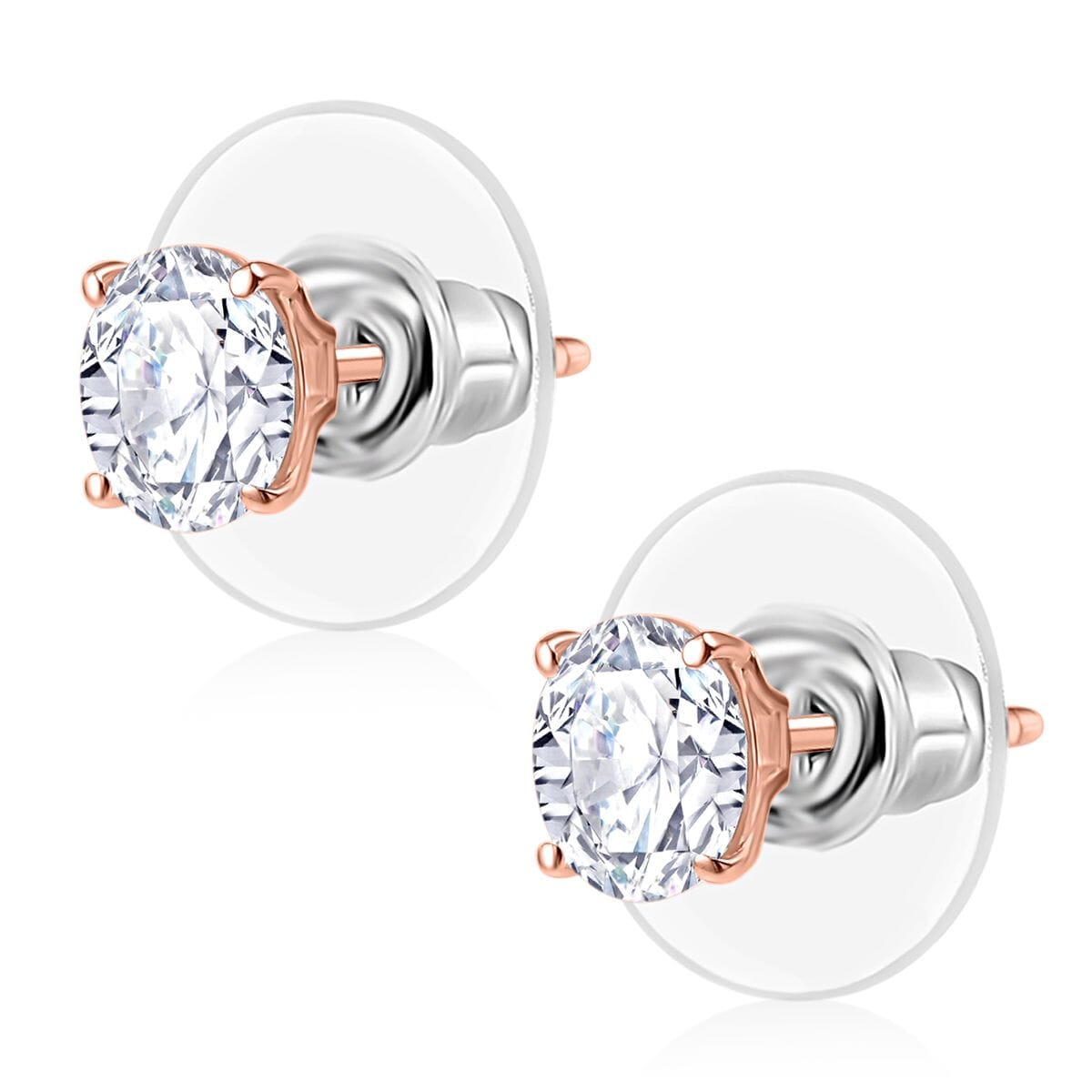 D'Joy 120 Facet Moissanite 2.00 ctw Solitaire Stud Earrings in 18K Vermeil Rose Gold Over Sterling Silver image number 3