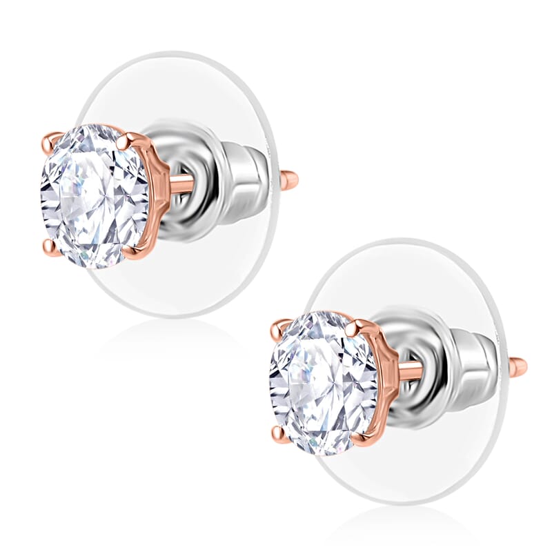 D'Joy 120 Facet Moissanite 2.00 ctw Solitaire Stud Earrings in 18K Vermeil Rose Gold Over Sterling Silver