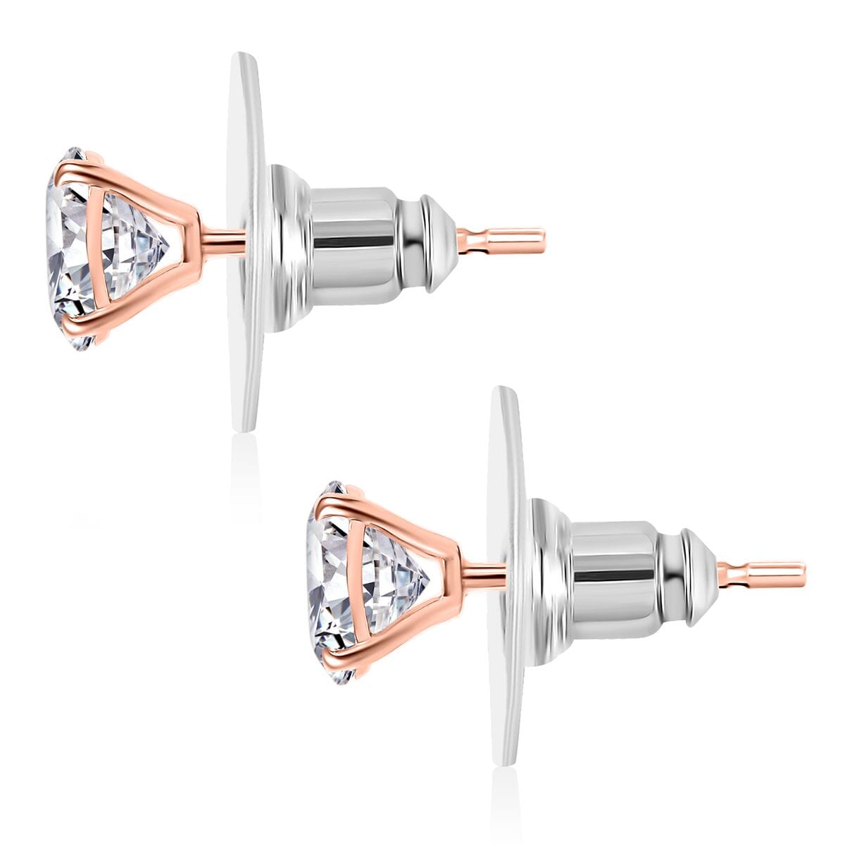 D'Joy 120 Facet Moissanite 2.00 ctw Solitaire Stud Earrings in 18K Vermeil Rose Gold Over Sterling Silver image number 4
