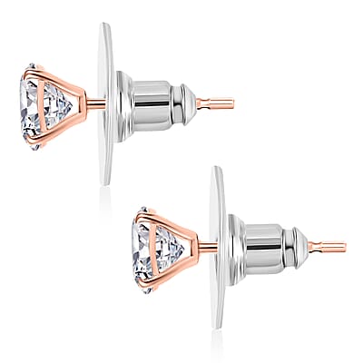 D'Joy 120 Facet Moissanite 2.00 ctw Solitaire Stud Earrings in 18K Vermeil Rose Gold Over Sterling Silver
