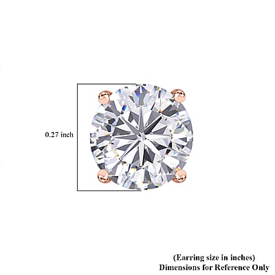 D'Joy 120 Facet Moissanite 2.00 ctw Solitaire Stud Earrings in 18K Vermeil Rose Gold Over Sterling Silver